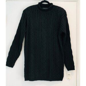 Vtg August Silk Womans Fishermens Cable Knit Sweater M Black Tunic NWT Cotton